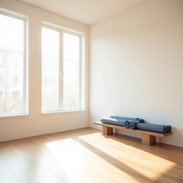 A peaceful yoga studio interior with minimalist decor