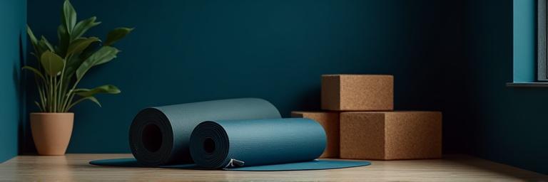 Close up of yoga mats and a calm studio environment